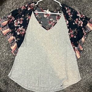 Gray and Navy Floral Maurices Top